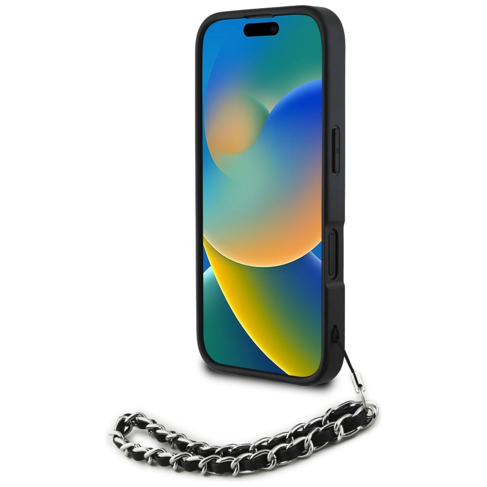 Karl Lagerfeld Saffiano Crystals dėklas iPhone 16 – juodas
