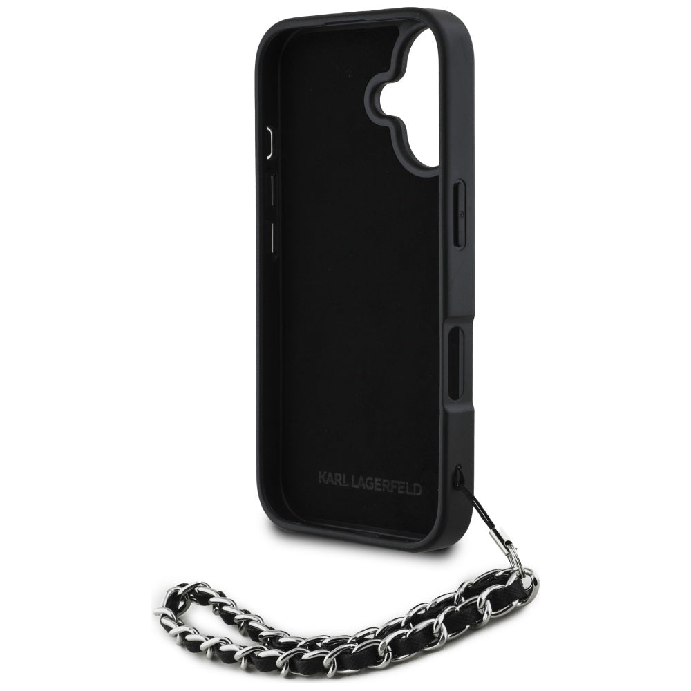 Karl Lagerfeld Saffiano Crystals dėklas iPhone 16 – juodas
