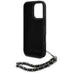 Karl Lagerfeld dėklas iPhone 16 Pro – juodas su grandinėle