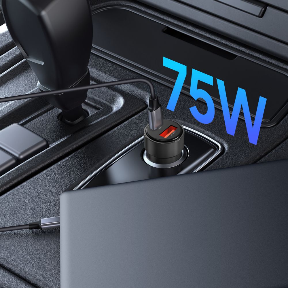 CC03 2 jungčių PD75W automobilinis įkroviklis - juodas -- Cell phone chargers