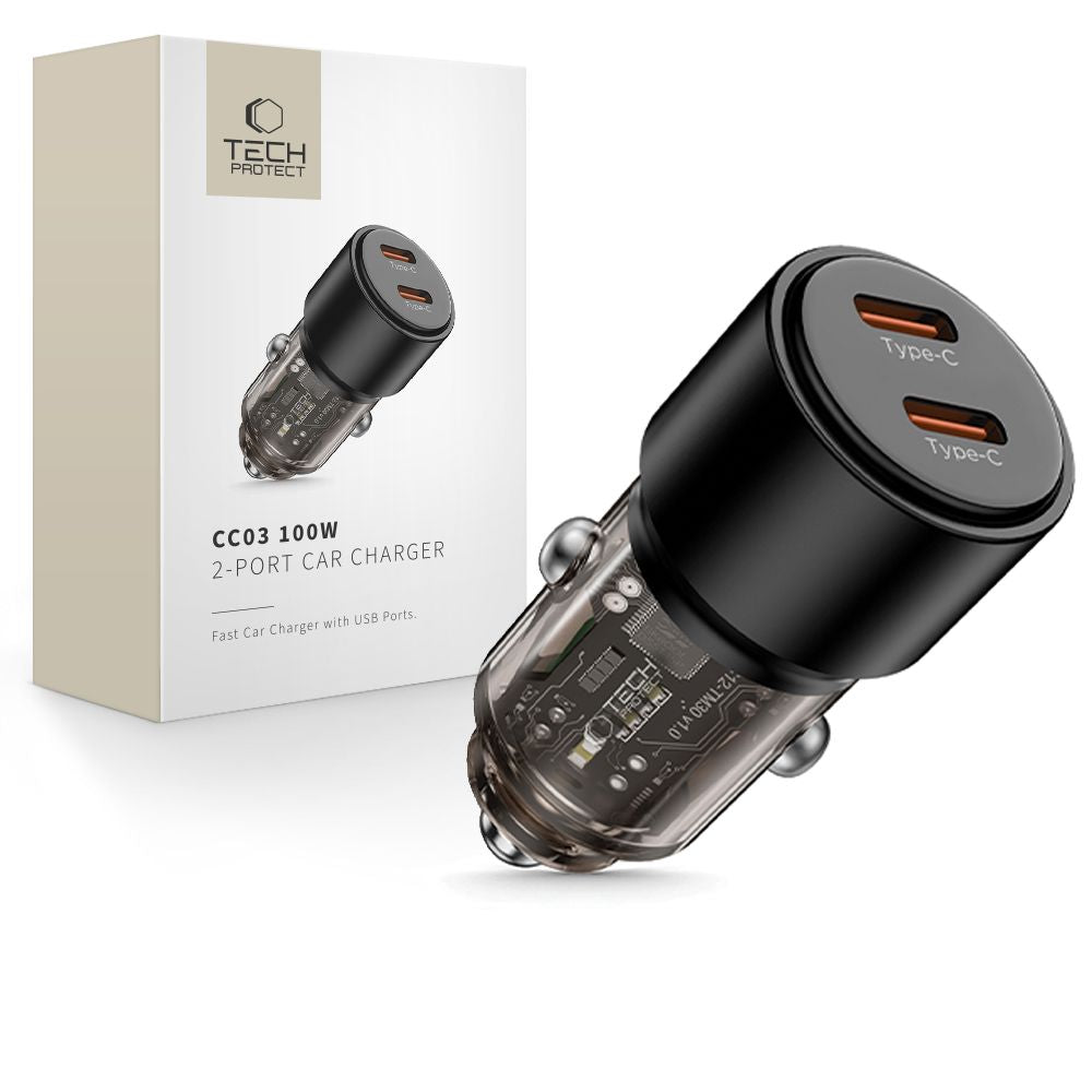 CC03 2 jungčių PD100W automobilinis įkroviklis - juodas -- Cell phone chargers