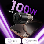 CC03 2 jungčių PD100W automobilinis įkroviklis - juodas -- Cell phone chargers