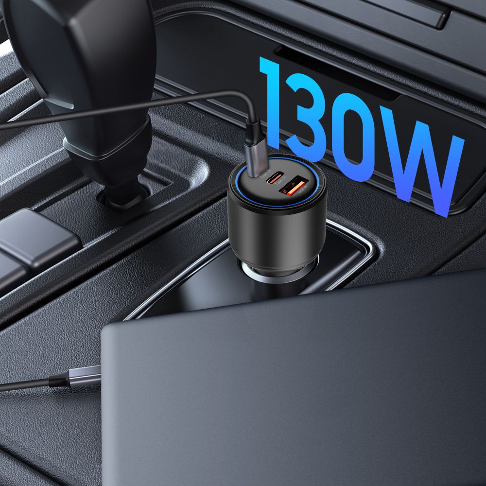CC04 3 jungčių PD130W automobilinis įkroviklis - juodas -- Cell phone chargers