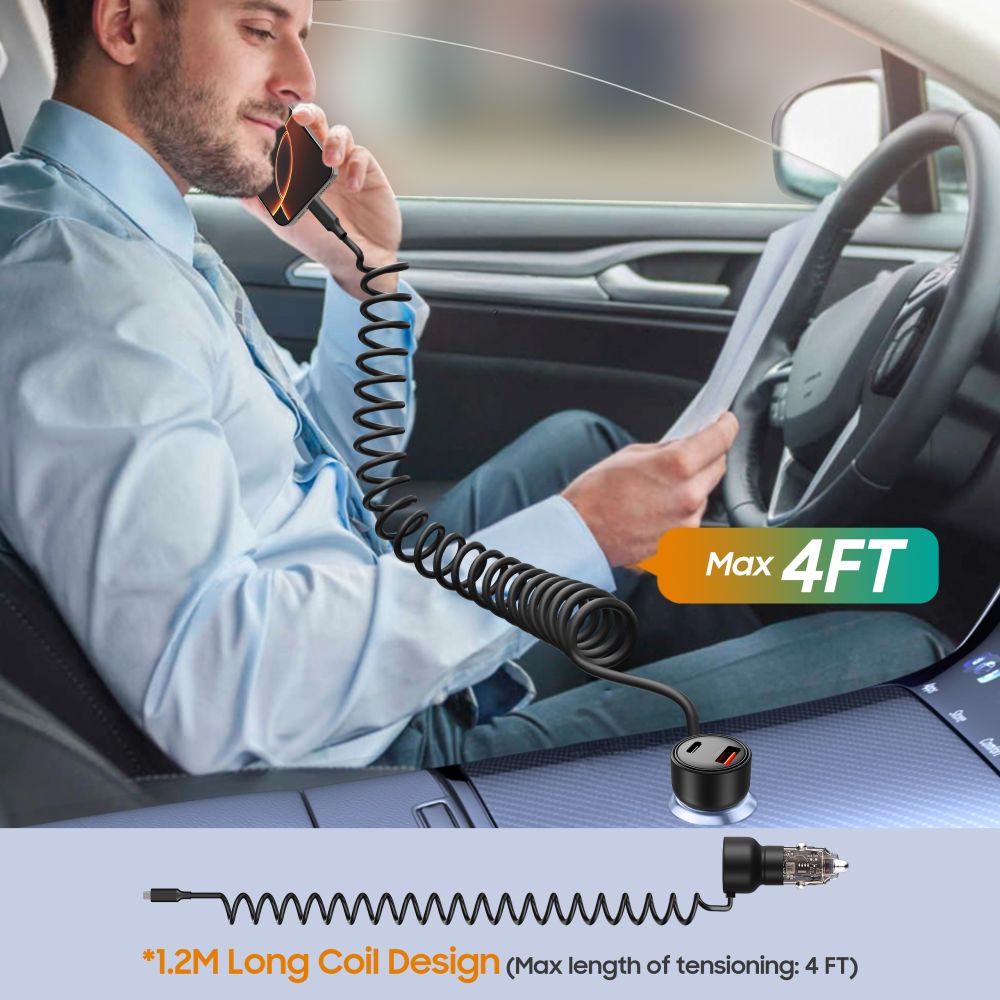 CC05 2 jungčių PD60W automobilinis įkroviklis + USB-C laidas - juodas -- Cell phone chargers