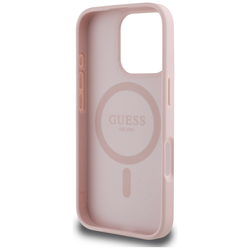 Guess MagSafe dėklas iPhone 16 Pro – rožinis
