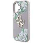 Guess Grained Roses Big 4G Logo iPhone 16 dėklas - violetinis