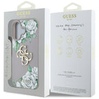 Guess Grained Roses Big 4G Logo iPhone 16 dėklas - violetinis
