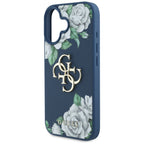 Guess Grained Roses 4G dėklas iPhone 16 – mėlynas