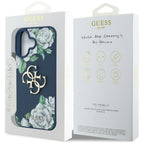 Guess Grained Roses 4G dėklas iPhone 16 – mėlynas