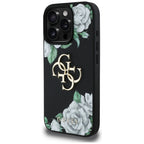 Guess Grained Roses dėklas iPhone 16 Pro – juodas