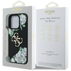Guess Grained Roses dėklas iPhone 16 Pro – juodas