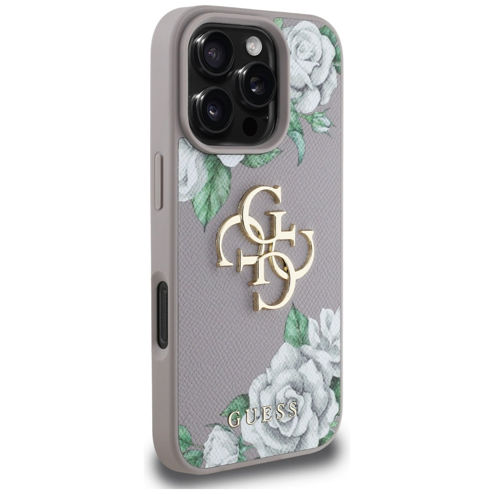 Guess dėklas iPhone 16 Pro – violetinis, Grained Roses