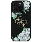 Guess Grained Roses 4G dėklas iPhone 16 Pro Max – juodas