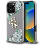 Guess Grained Roses 4G dėklas iPhone 16 Pro Max – violetinis