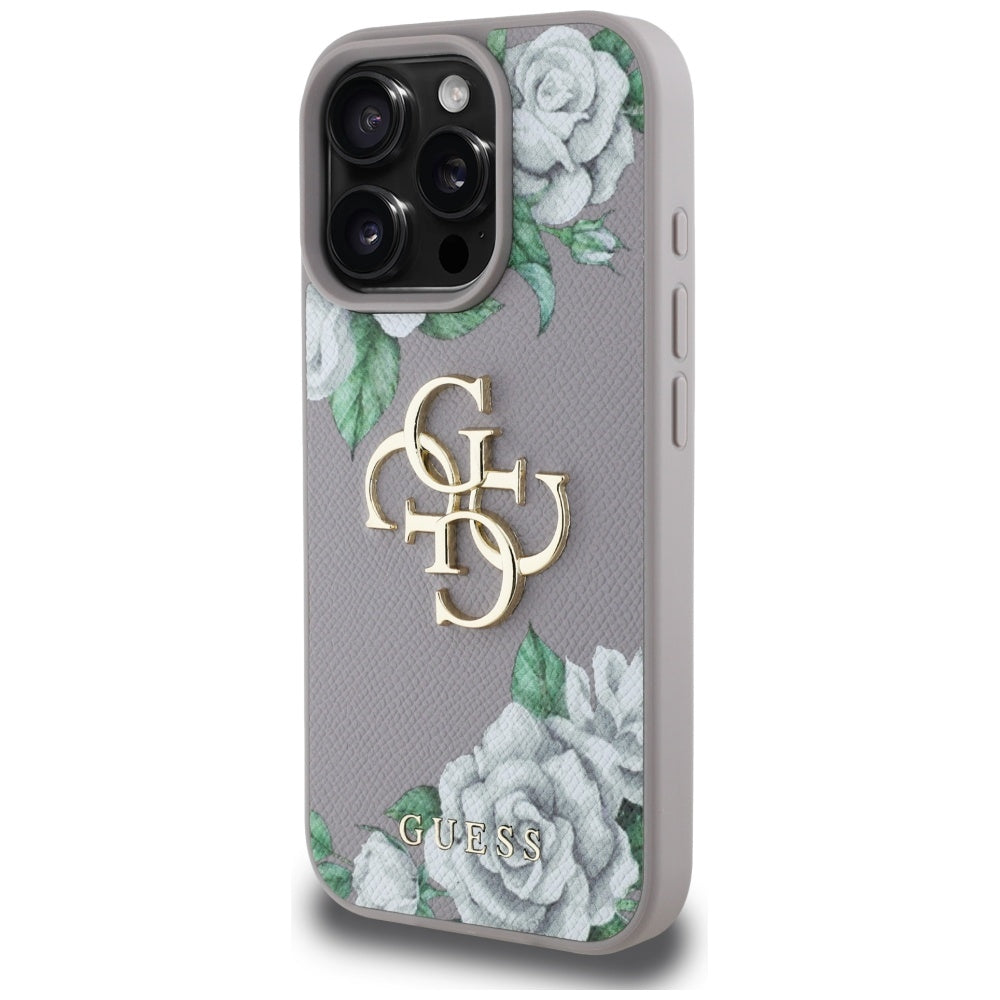 Guess Grained Roses 4G dėklas iPhone 16 Pro Max – violetinis