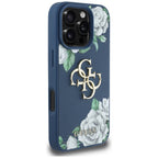 Guess Grained Roses 4G dėklas iPhone 16 Pro – mėlynas