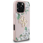 Guess Grained Roses Big 4G logo dėklas iPhone 16 Pro – rožinis