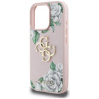 Guess Grained Roses Big 4G logo dėklas iPhone 16 Pro – rožinis