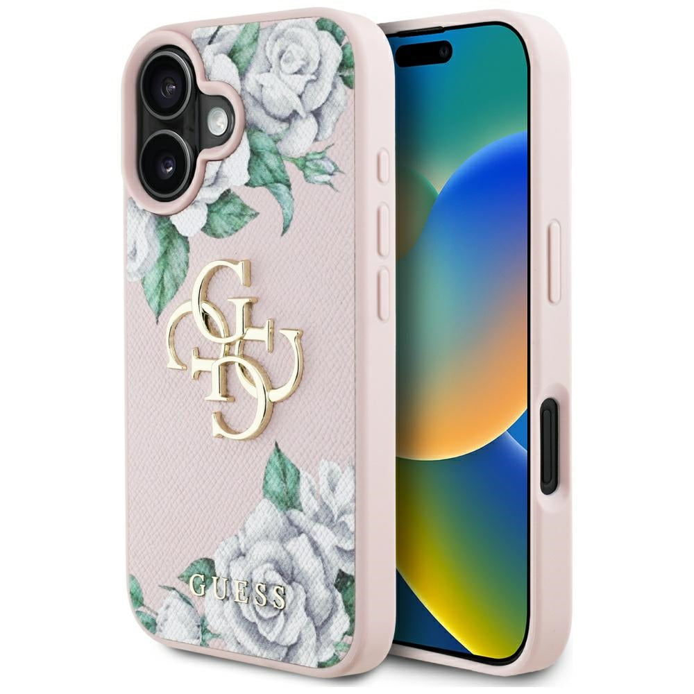 Guess Grained Roses 4G dėklas iPhone 16 – rožinis