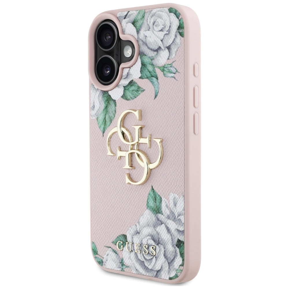 Guess Grained Roses 4G dėklas iPhone 16 – rožinis
