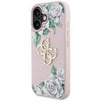 Guess Grained Roses 4G dėklas iPhone 16 – rožinis
