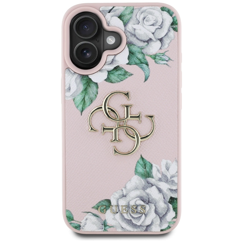 Guess Grained Roses 4G dėklas iPhone 16 – rožinis
