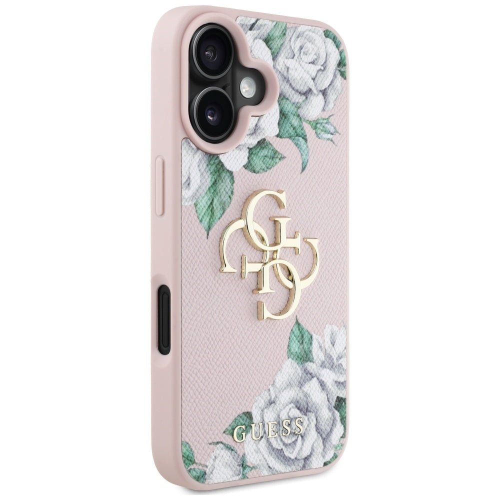 Guess Grained Roses 4G dėklas iPhone 16 – rožinis