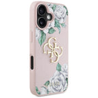 Guess Grained Roses 4G dėklas iPhone 16 – rožinis