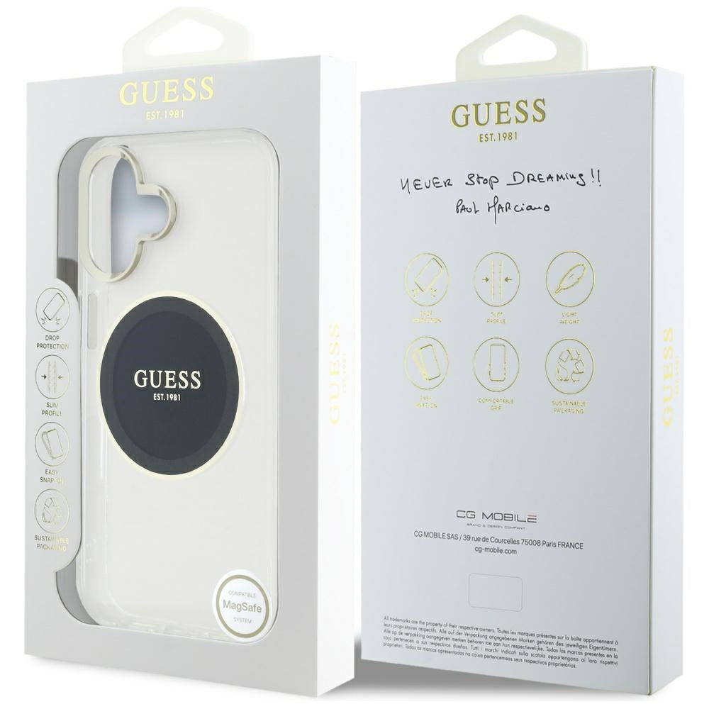 Guess IML MagSafe dėklas iPhone 16 – juodas