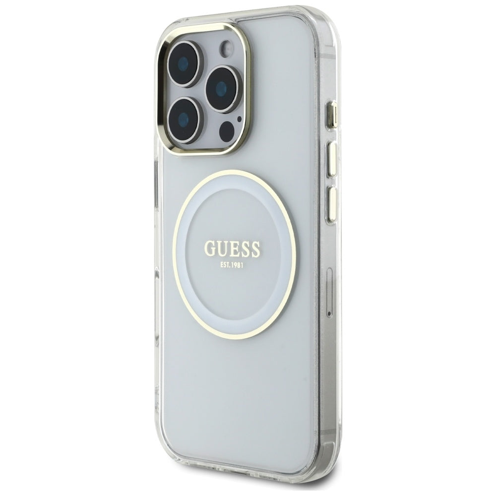 Guess MagSafe dėklas iPhone 16 Pro – baltas