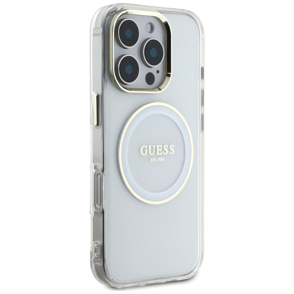 Guess MagSafe dėklas iPhone 16 Pro – baltas