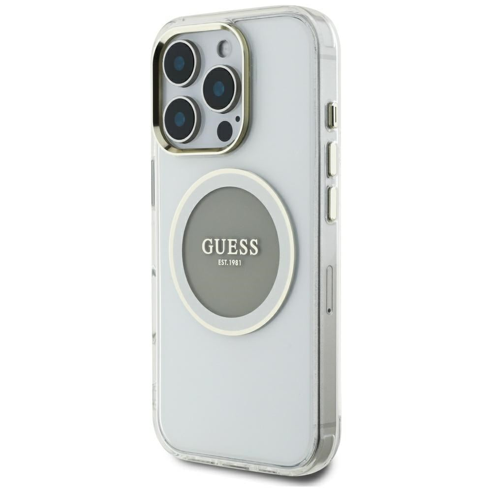 Guess MagSafe dėklas iPhone 16 Pro Max – pilkas