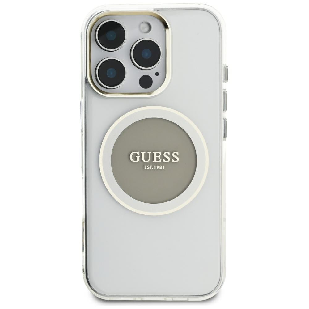 Guess MagSafe dėklas iPhone 16 Pro Max – pilkas