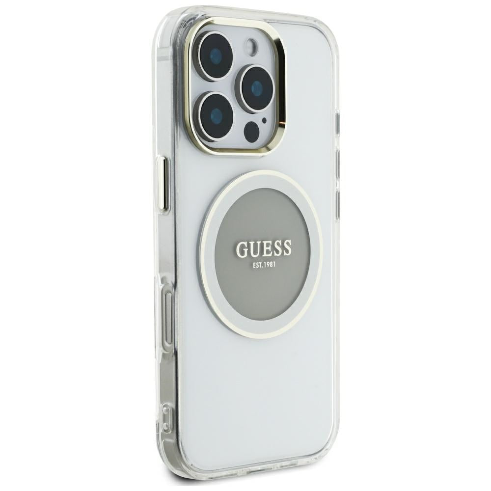 Guess MagSafe dėklas iPhone 16 Pro Max – pilkas