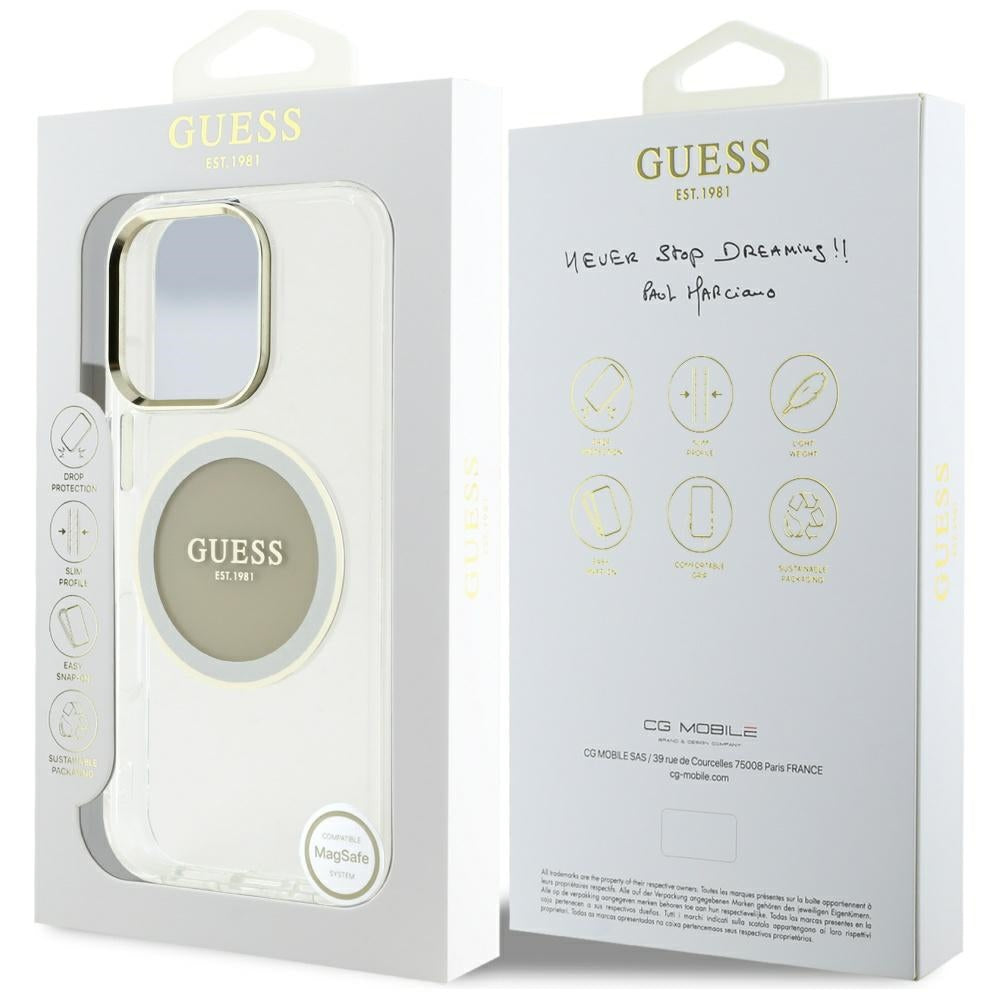 Guess MagSafe dėklas iPhone 16 Pro Max – pilkas