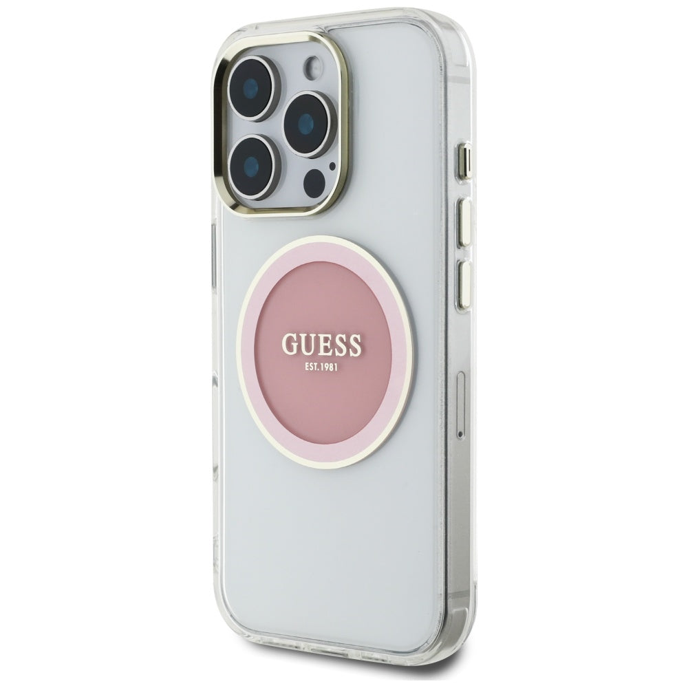 Guess MagSafe dėklas iPhone 16 Pro – rožinis