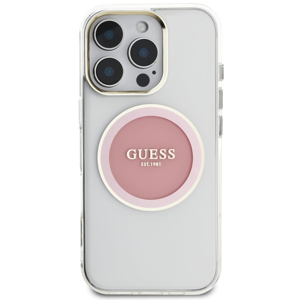 Guess MagSafe dėklas iPhone 16 Pro – rožinis