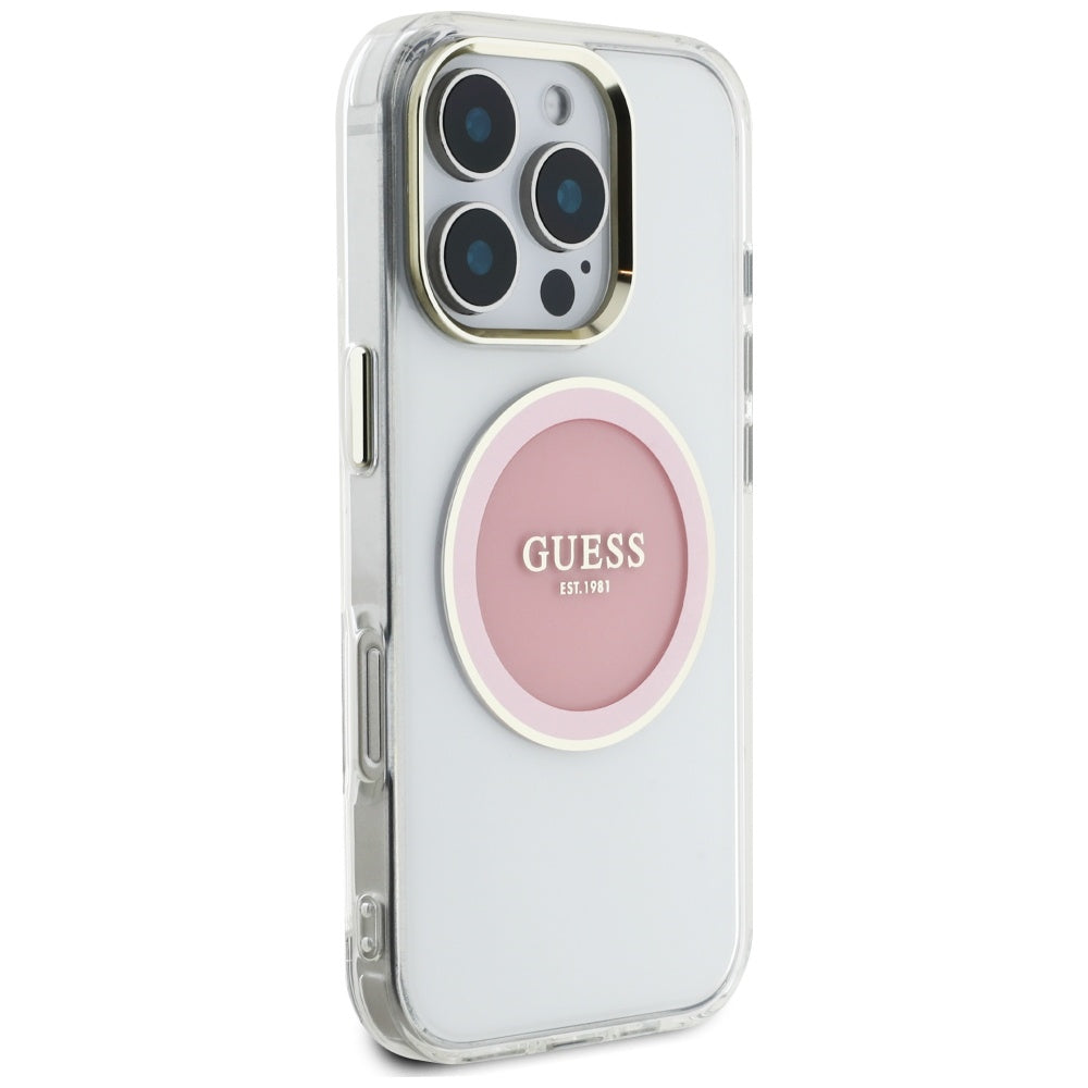 Guess MagSafe dėklas iPhone 16 Pro – rožinis