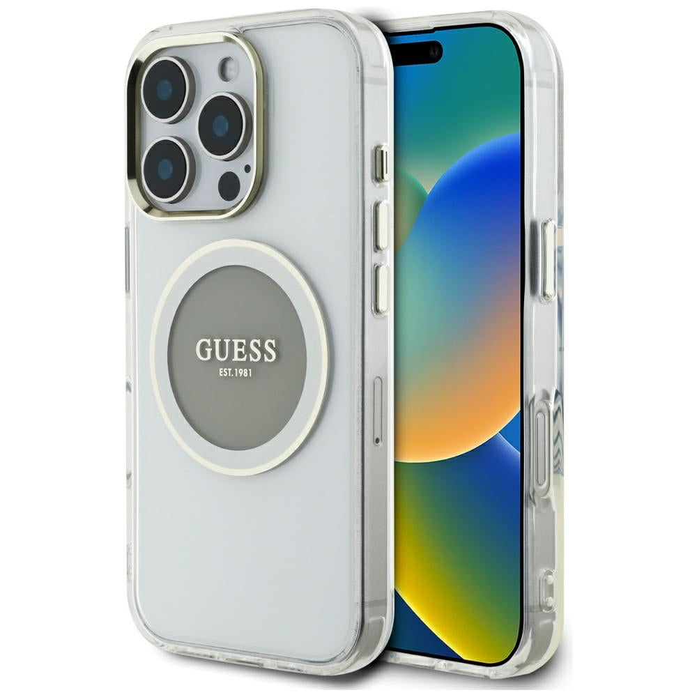 Guess MagSafe dėklas iPhone 16 Pro – pilkas