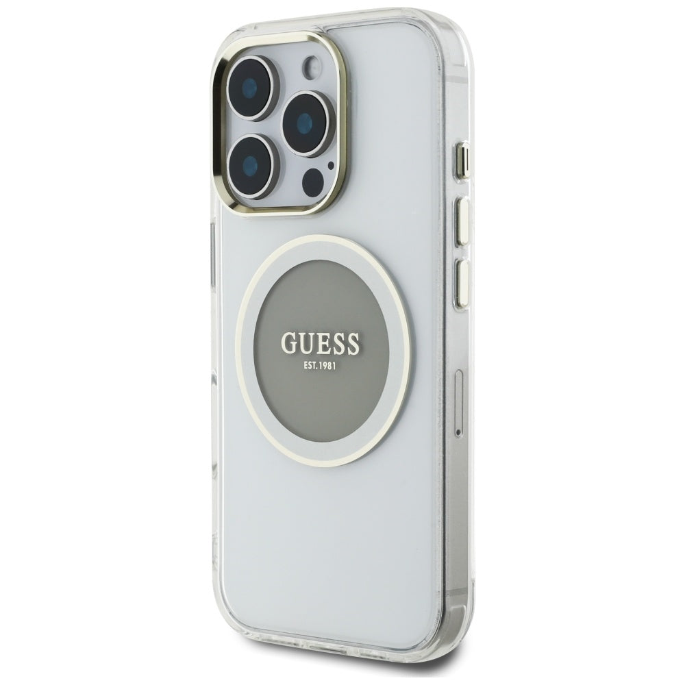 Guess MagSafe dėklas iPhone 16 Pro – pilkas