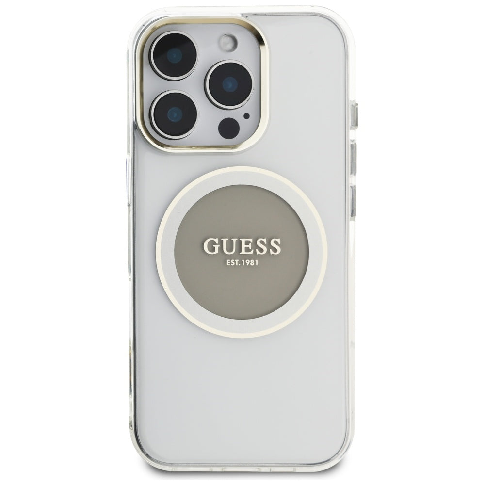 Guess MagSafe dėklas iPhone 16 Pro – pilkas