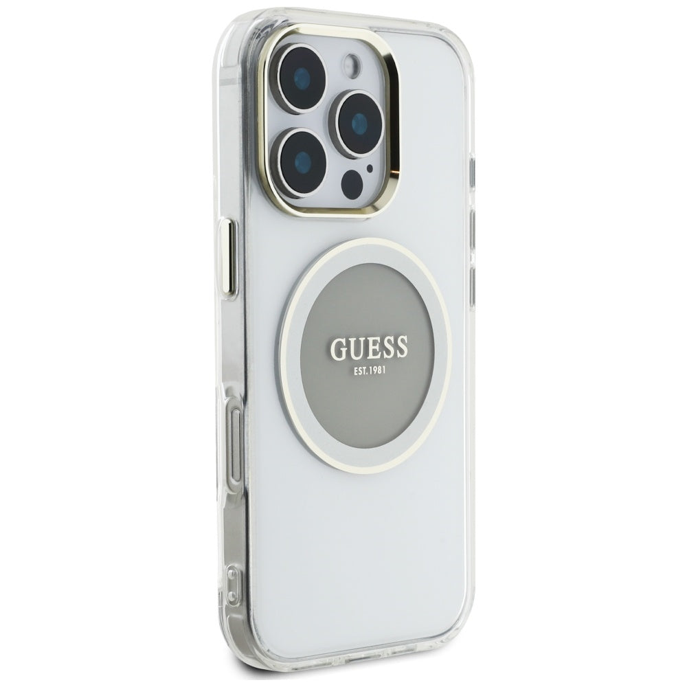 Guess MagSafe dėklas iPhone 16 Pro – pilkas