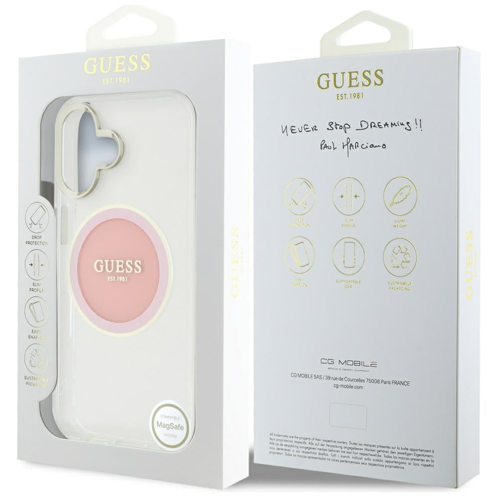 Guess MagSafe dėklas iPhone 16 – rožinis