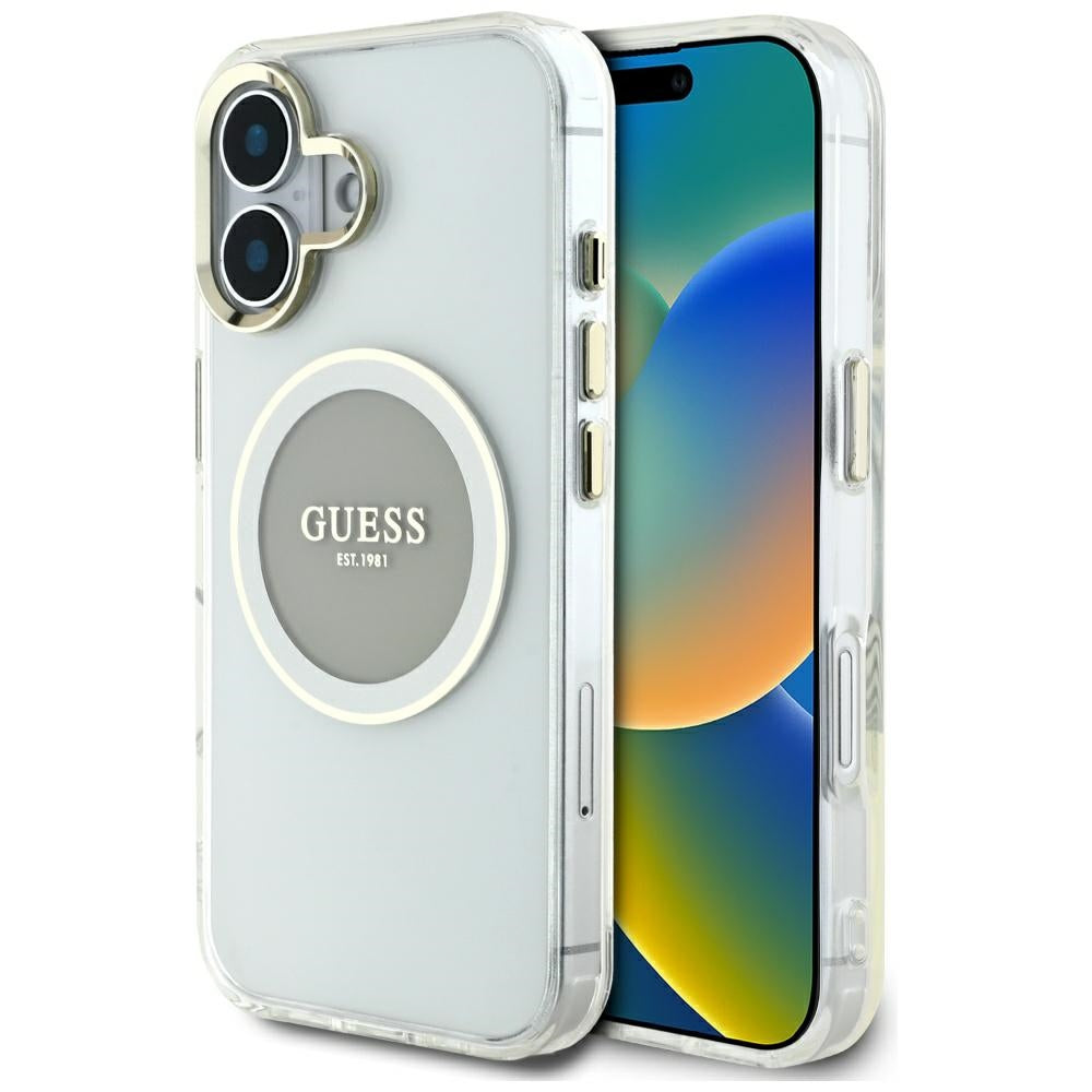 Guess MagSafe dėklas iPhone 16 – pilkas