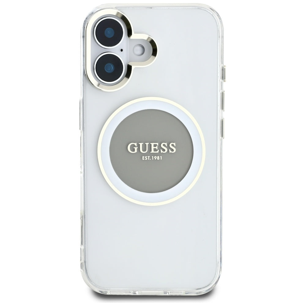 Guess MagSafe dėklas iPhone 16 – pilkas