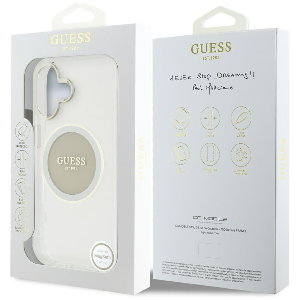 Guess MagSafe dėklas iPhone 16 – pilkas