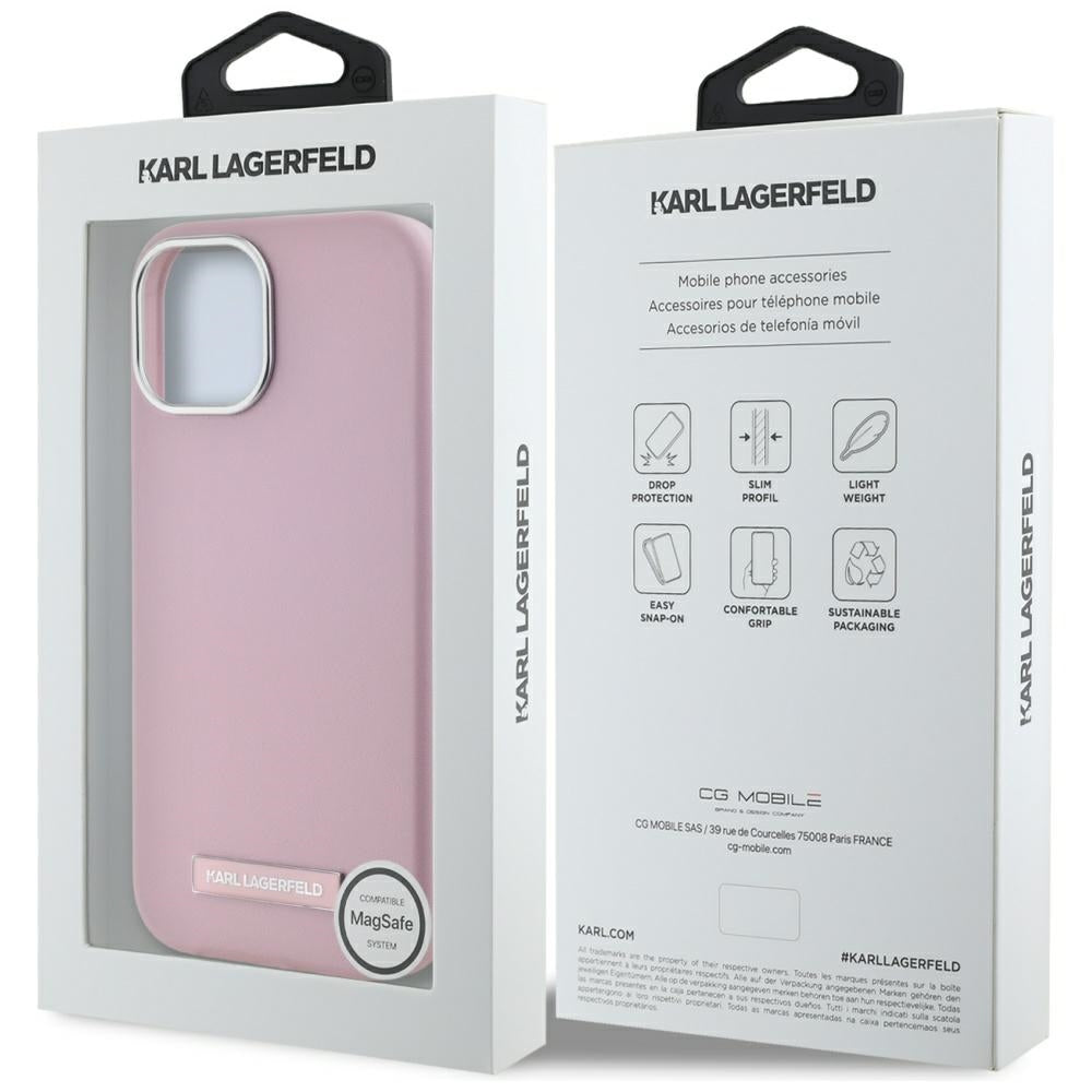 Karl Lagerfeld MagSafe dėklas iPhone 15 – rožinis