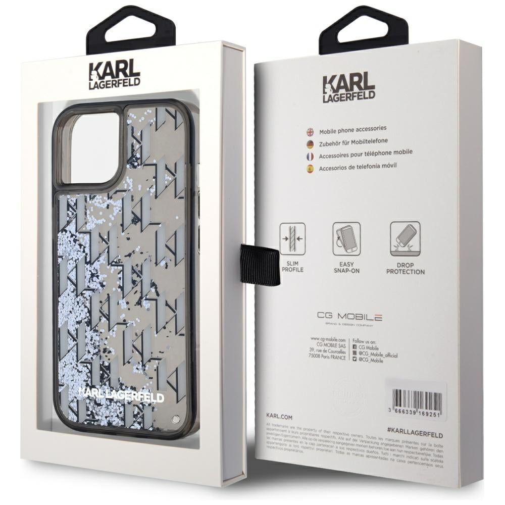 Karl Lagerfeld dėklas iPhone 15 – juodas, blizgučiai -- iPhone 15