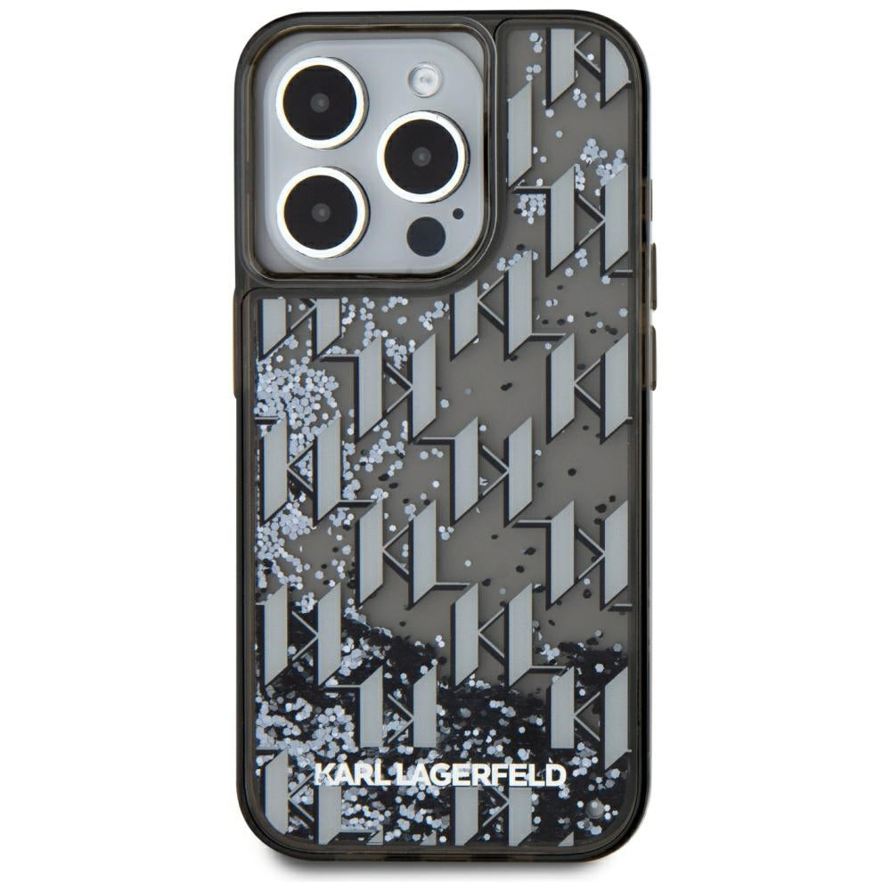 Karl Lagerfeld dėklas iPhone 15 Pro – juodas, blizgučiai
