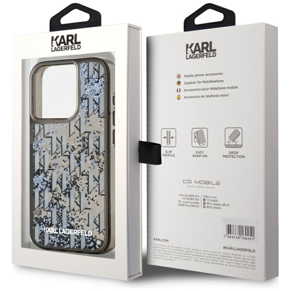 Karl Lagerfeld dėklas iPhone 15 Pro – juodas, blizgučiai